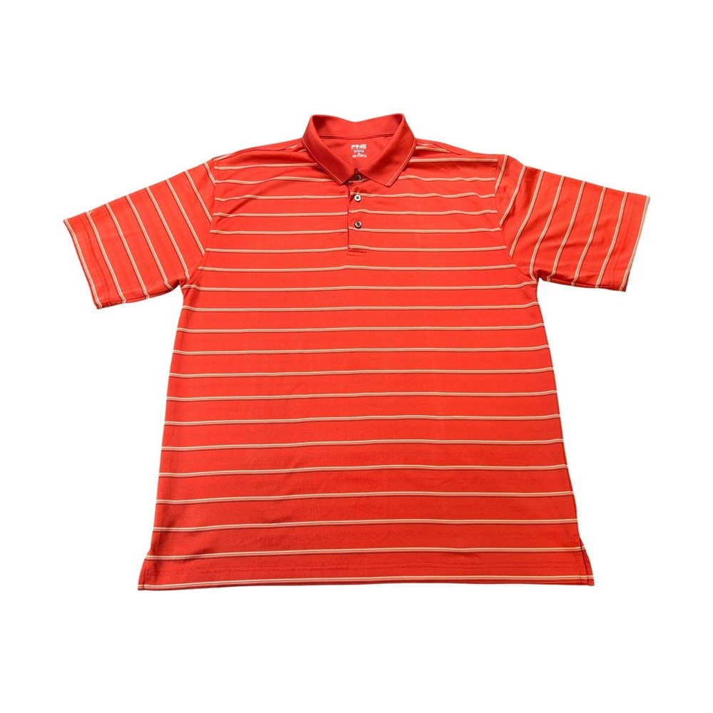Ping Collection Mens XL Performance Dynamics Golf Polo Shirt Orange Striped
